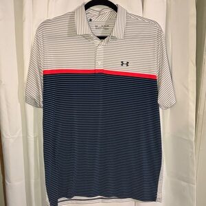 Under Armour Men's Heatgear Polo Shirt - striped Navy, White, and Red size 2XL